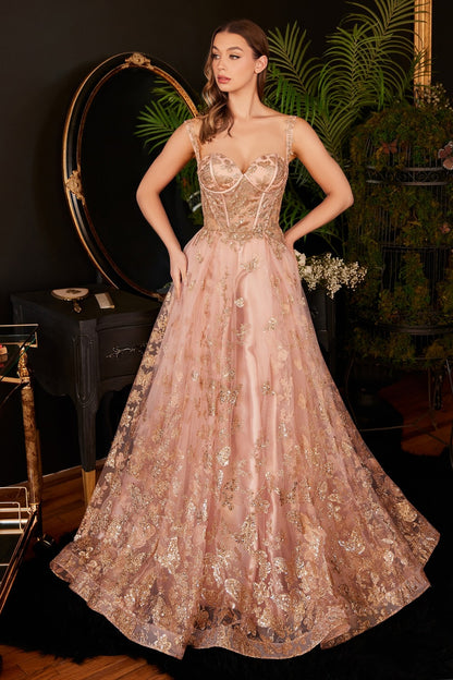 Rose-gold Glitter Corset Ball Gown CB102 - Women Evening Formal Gown - Special Occasion-Curves