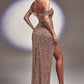 Rose-gold Off the Shoulder Sequin Slit Gown CD260 - Women Evening Formal Gown - Special Occasion