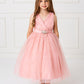 Rose Gold Girl Dress with Glitter V-Neck Tulle Dress - AS5698