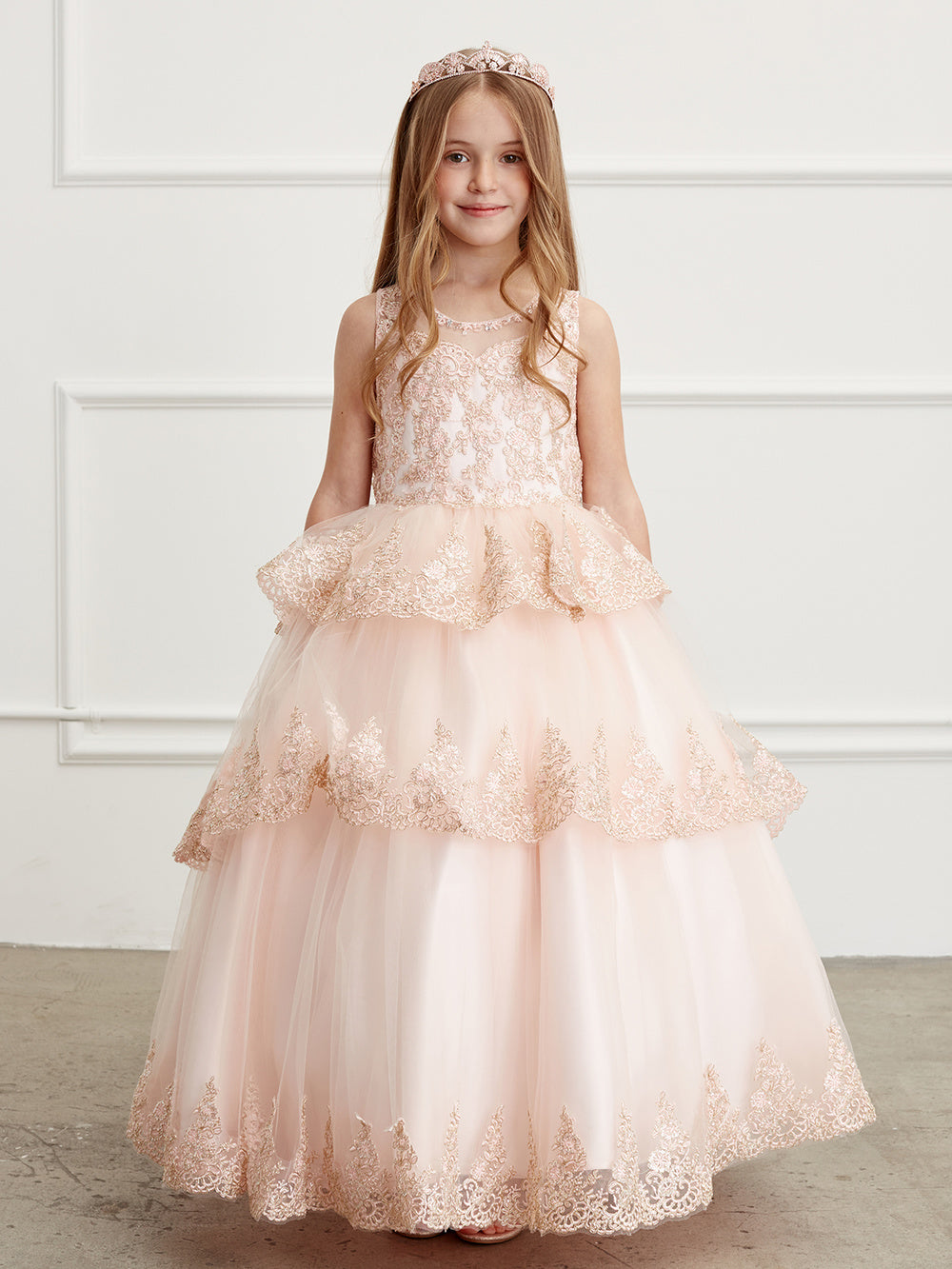Kingdom.Boutique Gold Tulle Long Sleeves Flower Girl Dress for Special Occasion Bridesmaid Party Wedding Pageant First Communion Photoshoot Christmas