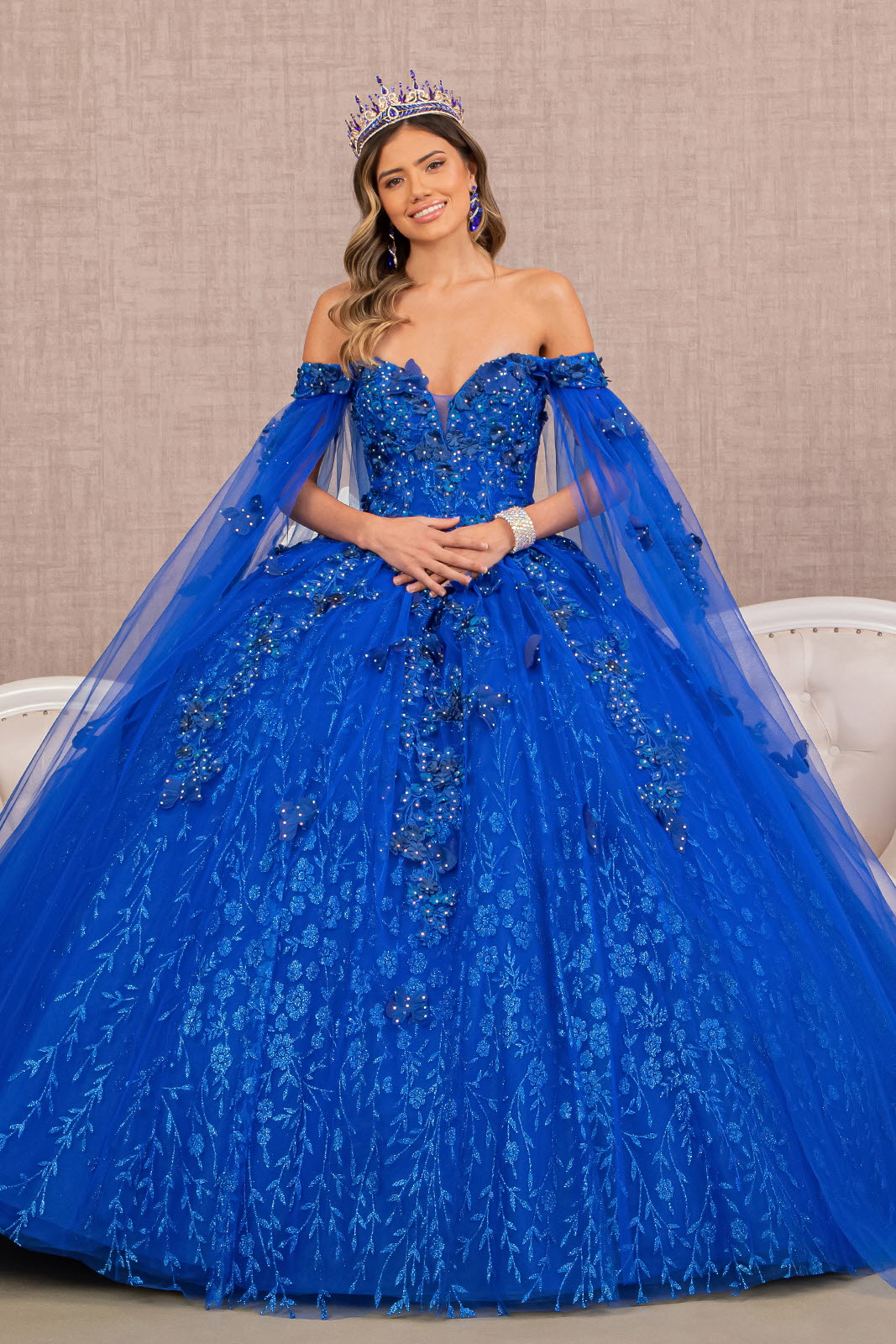 Royal Blue GL3111 - Embroidery Glitter Sweetheart Neck Quinceanera Dress