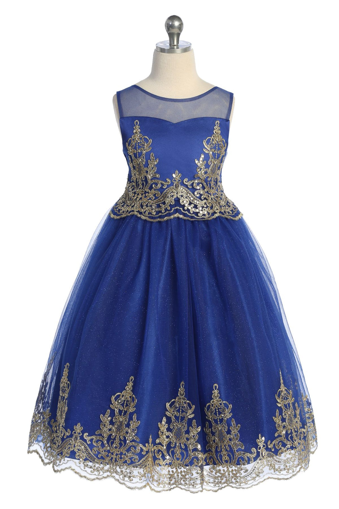 Royal Blue Girl Dress - Gold Cording Embroidery Dress - AS552 Kids Dream
