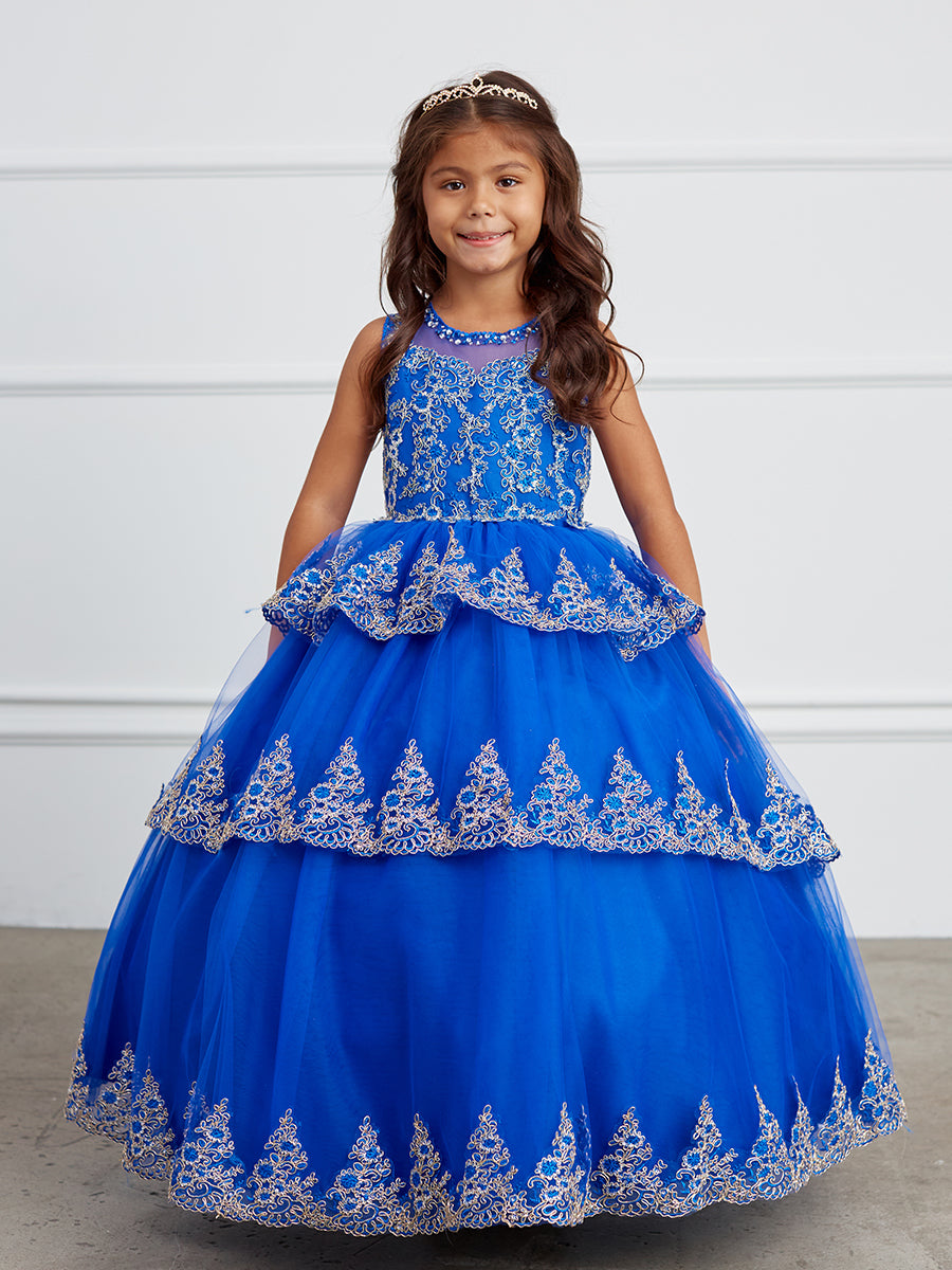 Girl Ball Gown/Mini Quince with Ruffle Lace Pageant Dress by TIPTOP KIDS - AS7030 Royal Blue / 12 Girl Ball Gown/Mini Quince with Ruffle Lace Pageant Dress by TIPTOP KIDS - AS7030 Royal Blue / 12