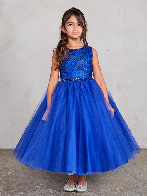 Royal Blue Girl Dress with Sequin and Tulle Skirt Dress - AS5752
