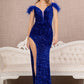 Royal Blue Sequin Cut-away Shoulder Mermaid Slit Women Formal Dress - GL3149 - Special Occasion-Curves