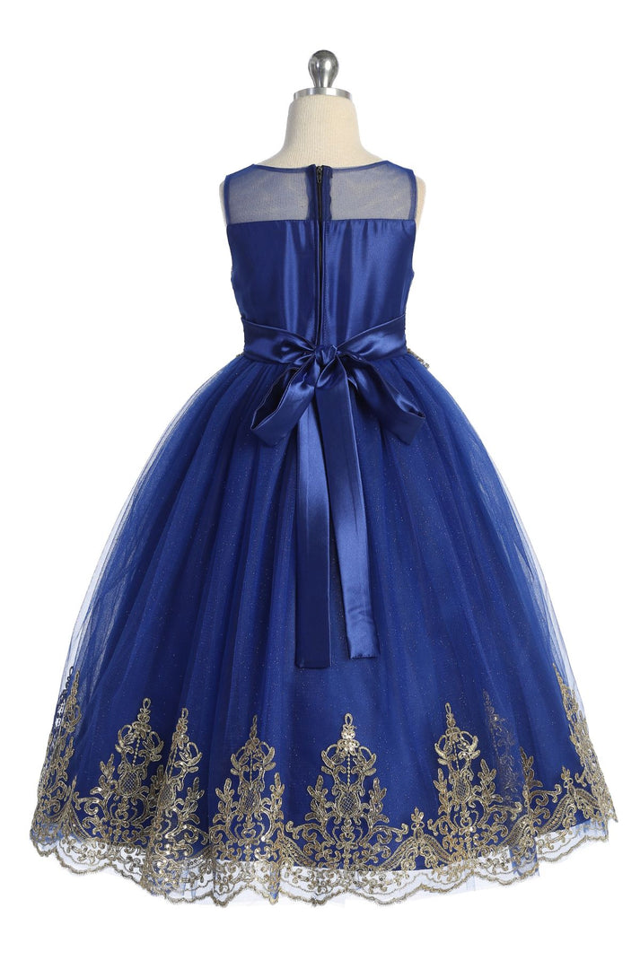 Royal Blue_1 Girl Dress - Gold Cording Embroidery Dress - AS552 Kids Dream