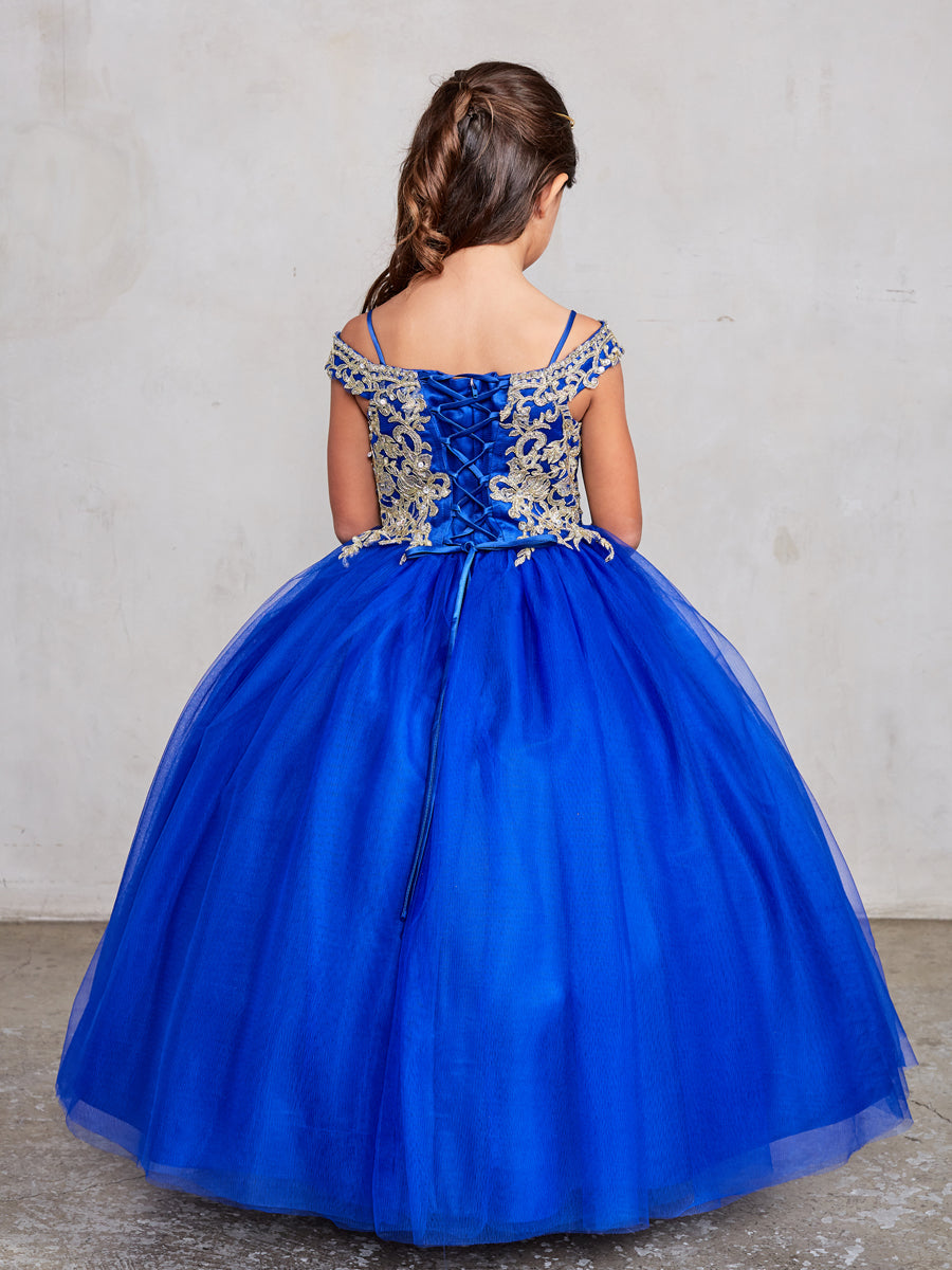 Royal Blue_1 Girl Dress with Off-Shoulder Lace Bodice - AS7024