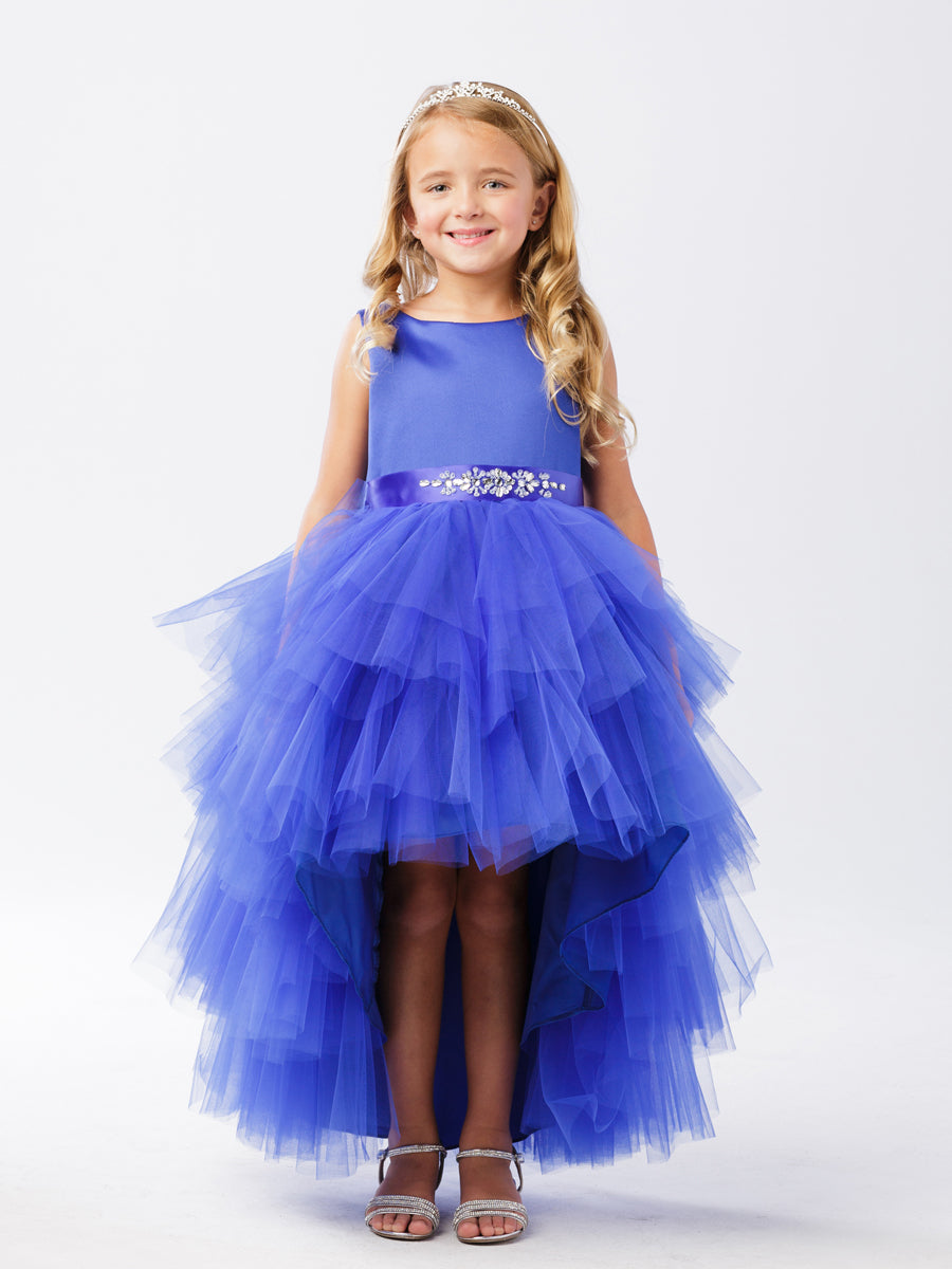 Royal Blue_1 Girl Dress with Ruffled Tulle High-Low Dress - AS5658
