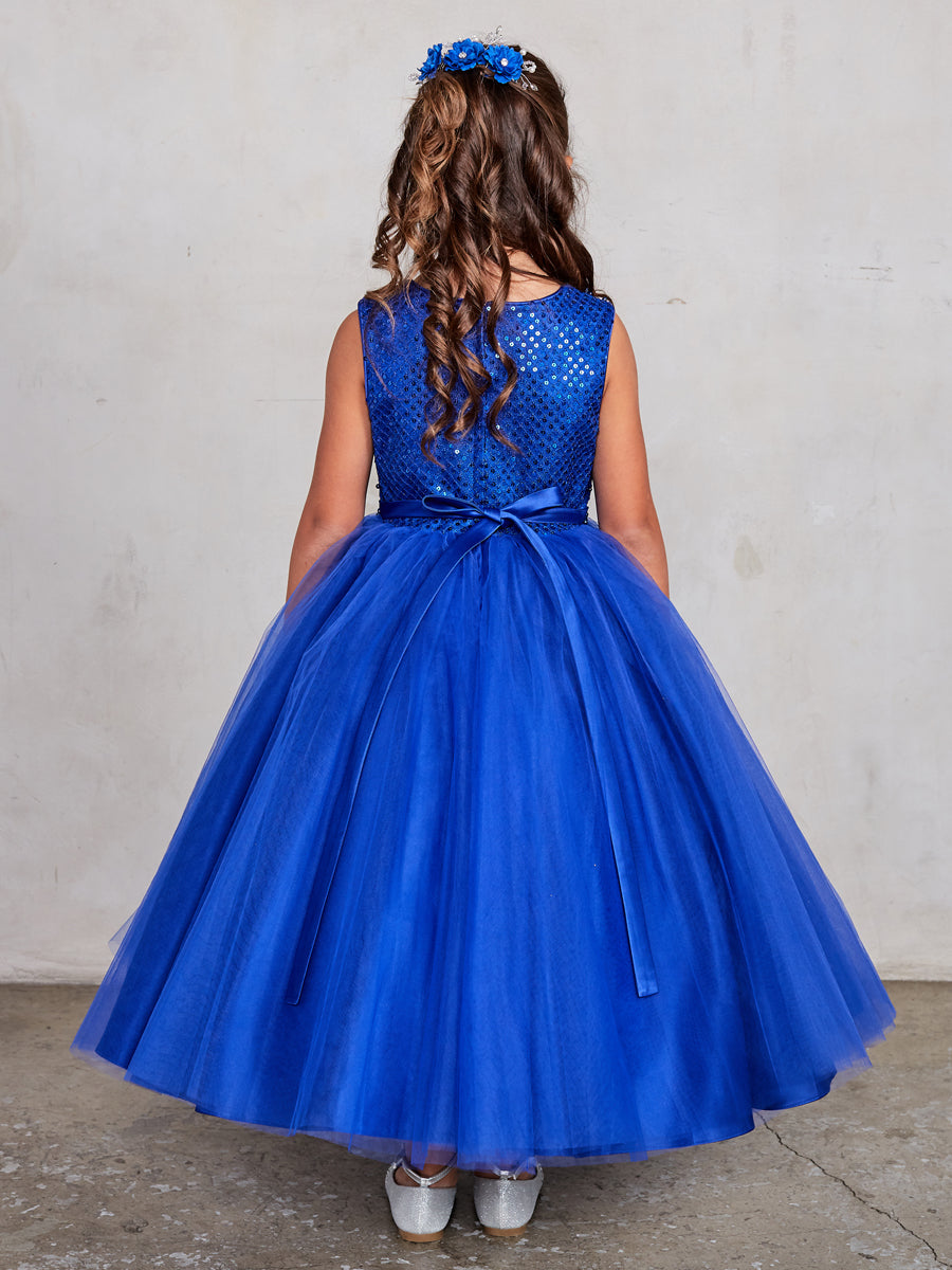 Royal Blue_1 Girl Dress with Sequin and Tulle Skirt Dress - AS5752
