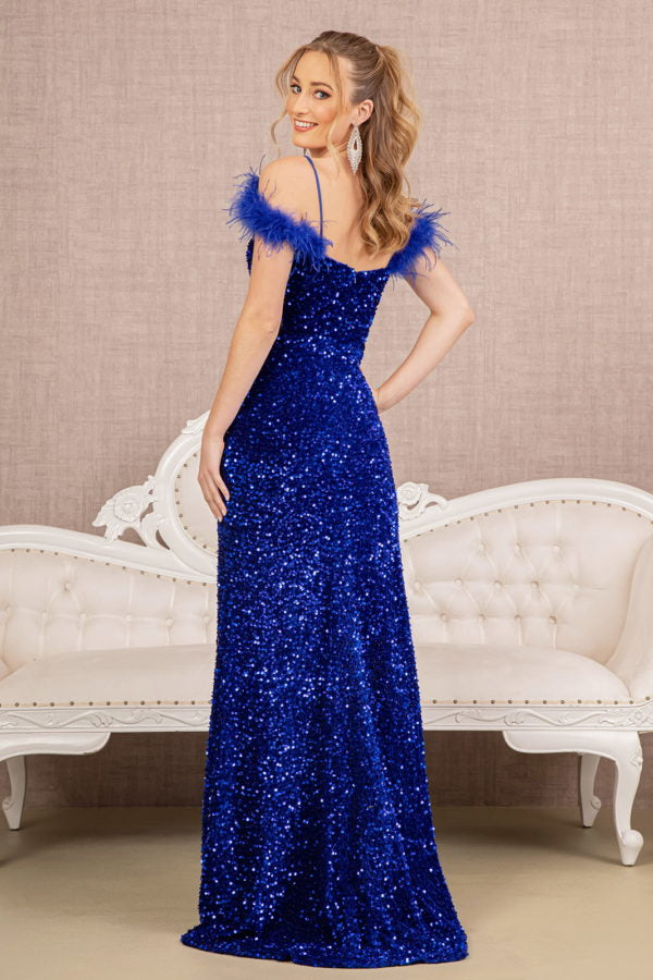 Royal Blue_1 Sequin Cut-away Shoulder Mermaid Slit Women Formal Dress - GL3149 - Special Occasion-Curves