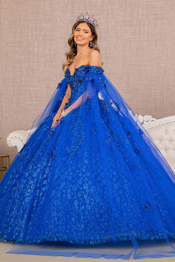 Royal Blue_2 GL3111 - Embroidery Glitter Sweetheart Neck Quinceanera Dress