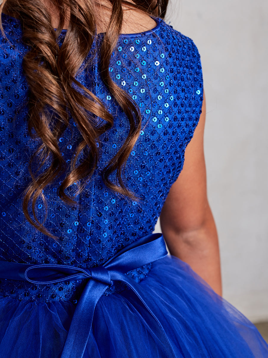 Royal Blue_2 Girl Dress with Sequin and Tulle Skirt Dress - AS5752
