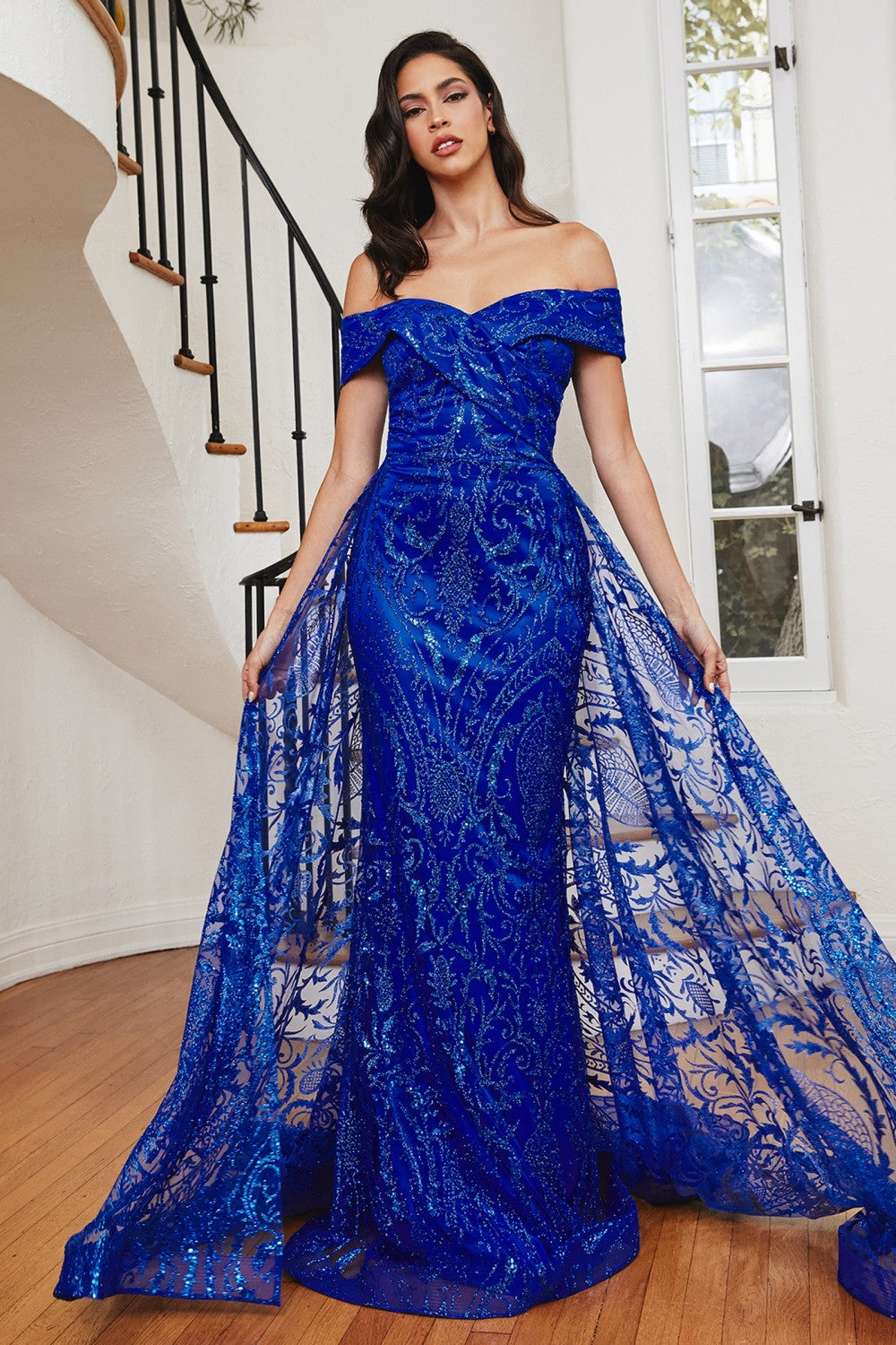 Royal Off The Shoulder with Over Skirt Gown J836 - Women Evening Formal Gown - Special Occasion-Curves