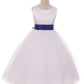 Royal blue Girl Dress - Ivory Satin Sash Bow Girl Dress - AS411 Kids Dream