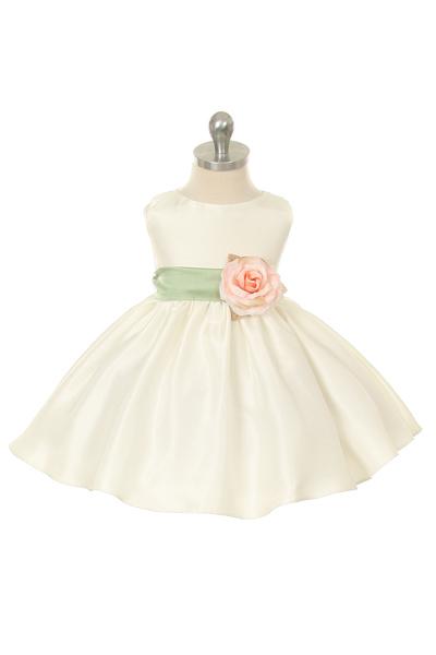 Sage Baby Poly Silk Organza White Party Dress-AS219