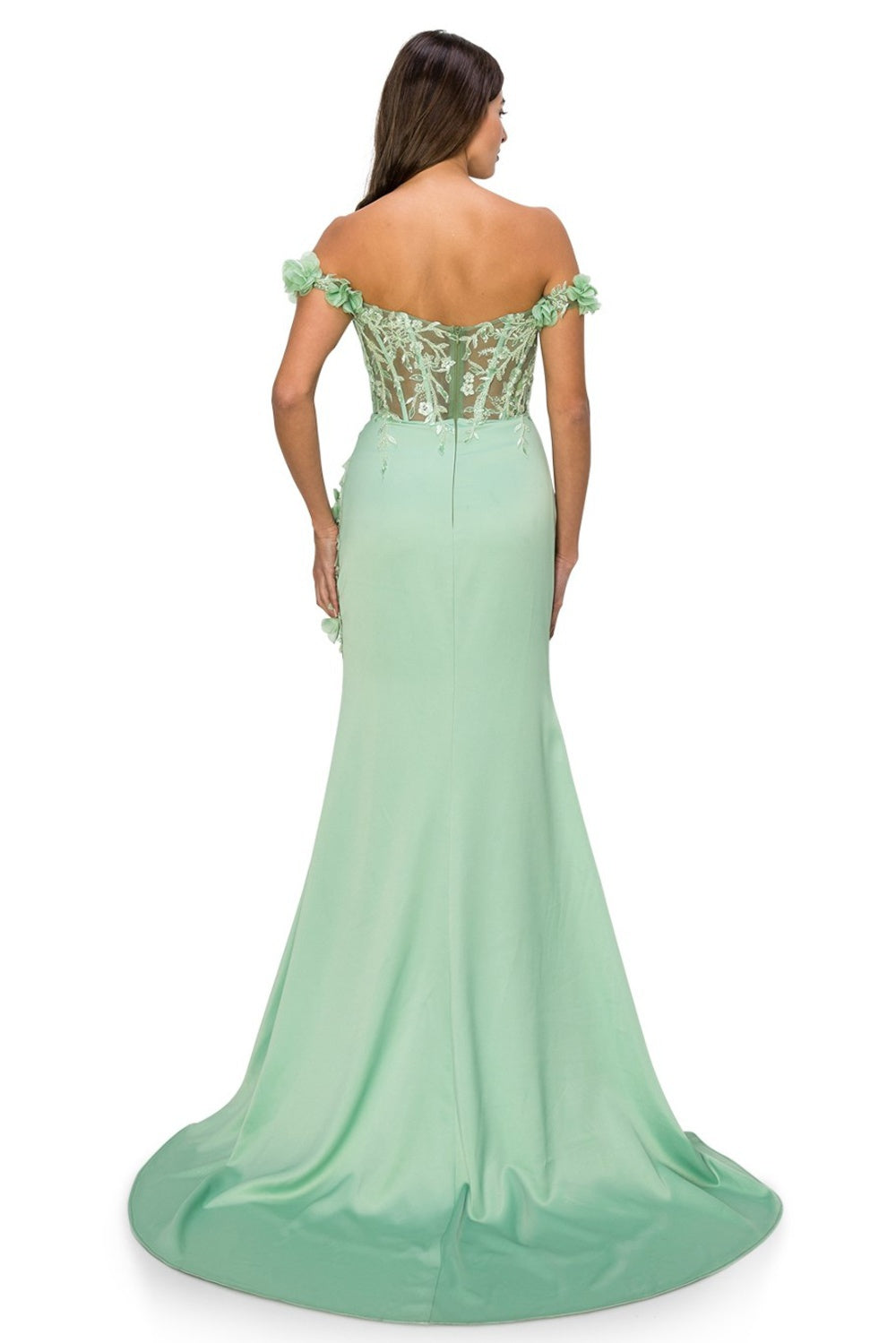 Sage_1 Floral Off The Shoulder Gown AS8050J - Special Occasion-Curves