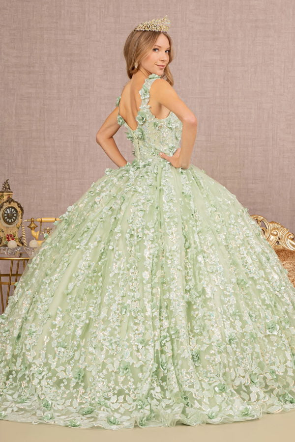 Jewel Mesh Quinceanera Gown w/ 3-D Butterfly Appliques and Long Mesh Capes by Elizabeth K - GL3104