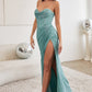 Sea-mist Glitter Corset Cowl Slit Gown CD254 - Women Evening Formal Gown - Special Occasion