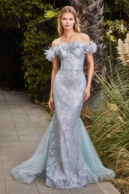 Sea-mist Off Shoulder Sequins Gown A1179 - Special Occasion