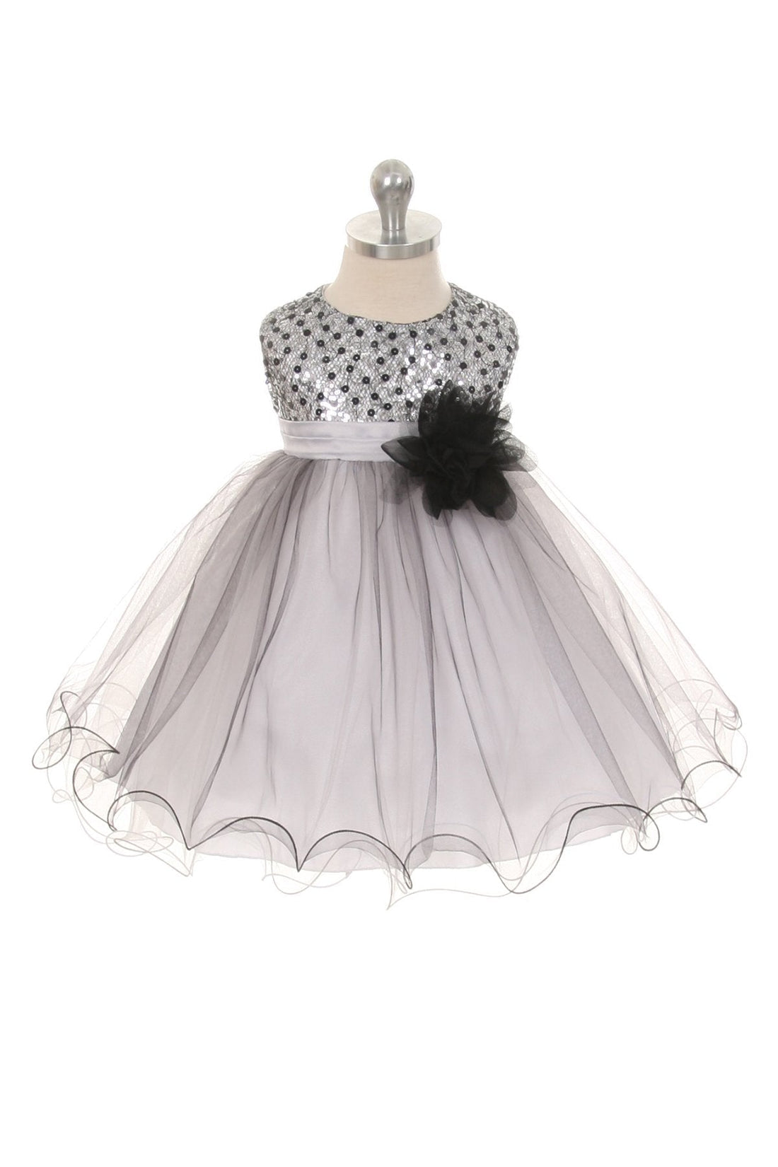 Silver Baby Tulle Multi-Sequin Party Dress-AS328