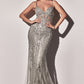 Silver Deep V-Neck Corset Slit Gown CD992 - Women Evening Formal Gown - Special Occasion