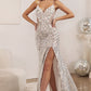 Silver Fitted Sequin Mermaid Slit Gown CDS421 - Women Evening Formal Gown - Special Occasion