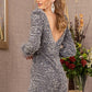 Silver_3 Puff Shoulder 3-4 Sleeves Feather Velvet Mermaid Dress - GL3122 - Special Occasion-Curves