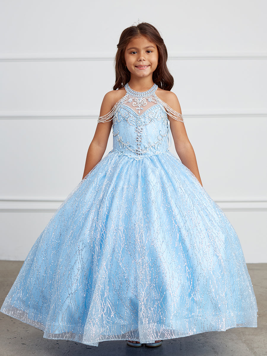 choker dress blue Jacquard Strapless Choker A-line Gown by Juliet JT2693A – ABC Fashion main image 1