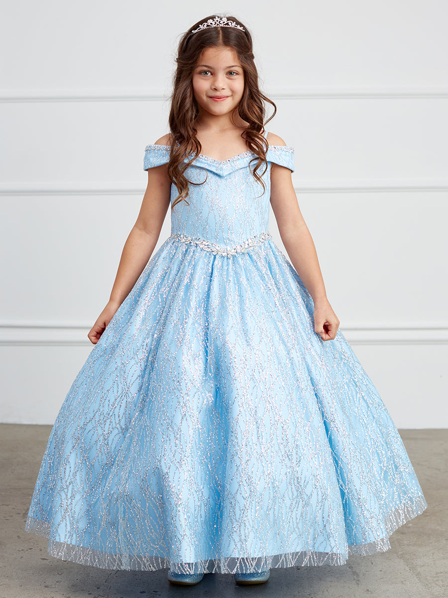 Sky Blue Girl Dress with Glitter Off Shoulder Dress - AS7031