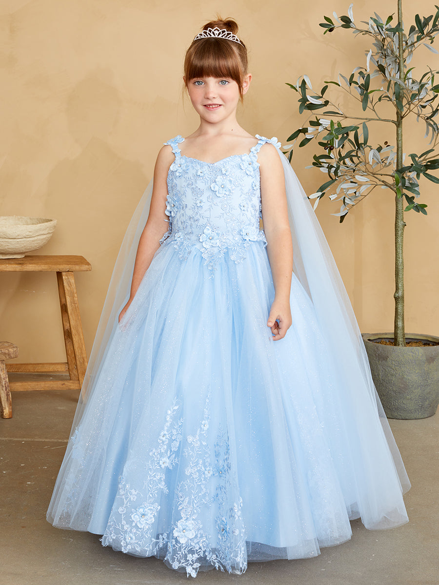 Sky Blue Girl Dress with Glitter Tulle Skirt - AS7040