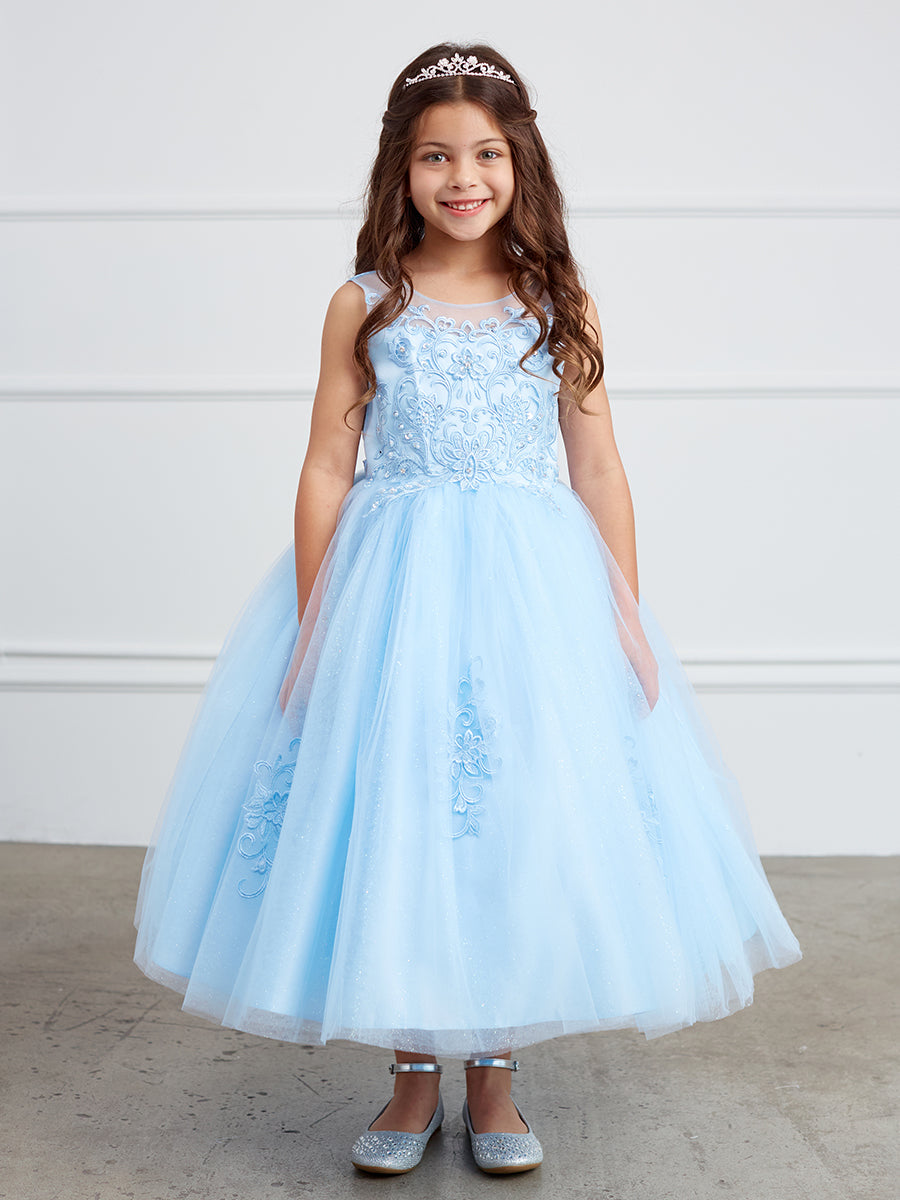 Sky Blue Girl Dress with Illusion Sweetheart Neckline - AS5818
