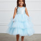 Sky Blue Girl Dress with Metallic Glitter Bodice Tulle Skirt Dress - AS5790