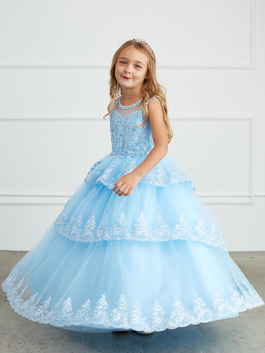Sky Blue Girl Dress with Ruffle Lace Pageant Dress - AS7030