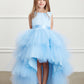 Sky Blue Girl Dress with Ruffled Tulle High-Low Dress - AS5658