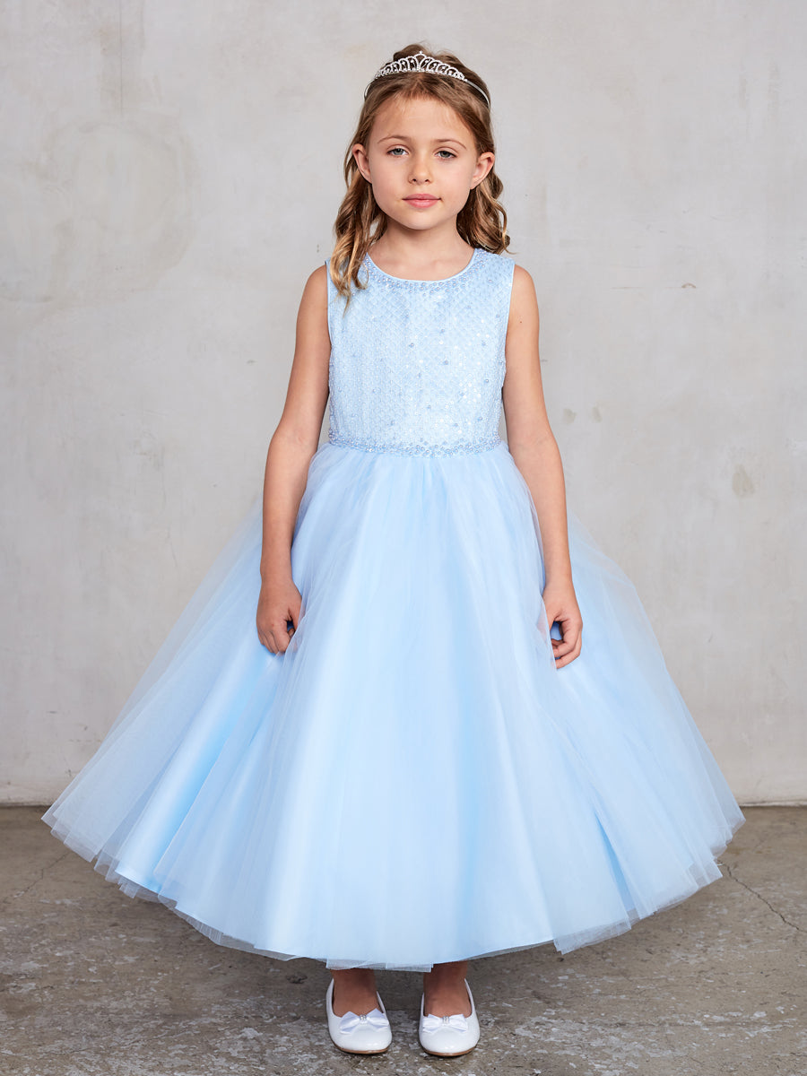 Sky Blue Girl Dress with Sequin and Tulle Skirt Dress - AS5752
