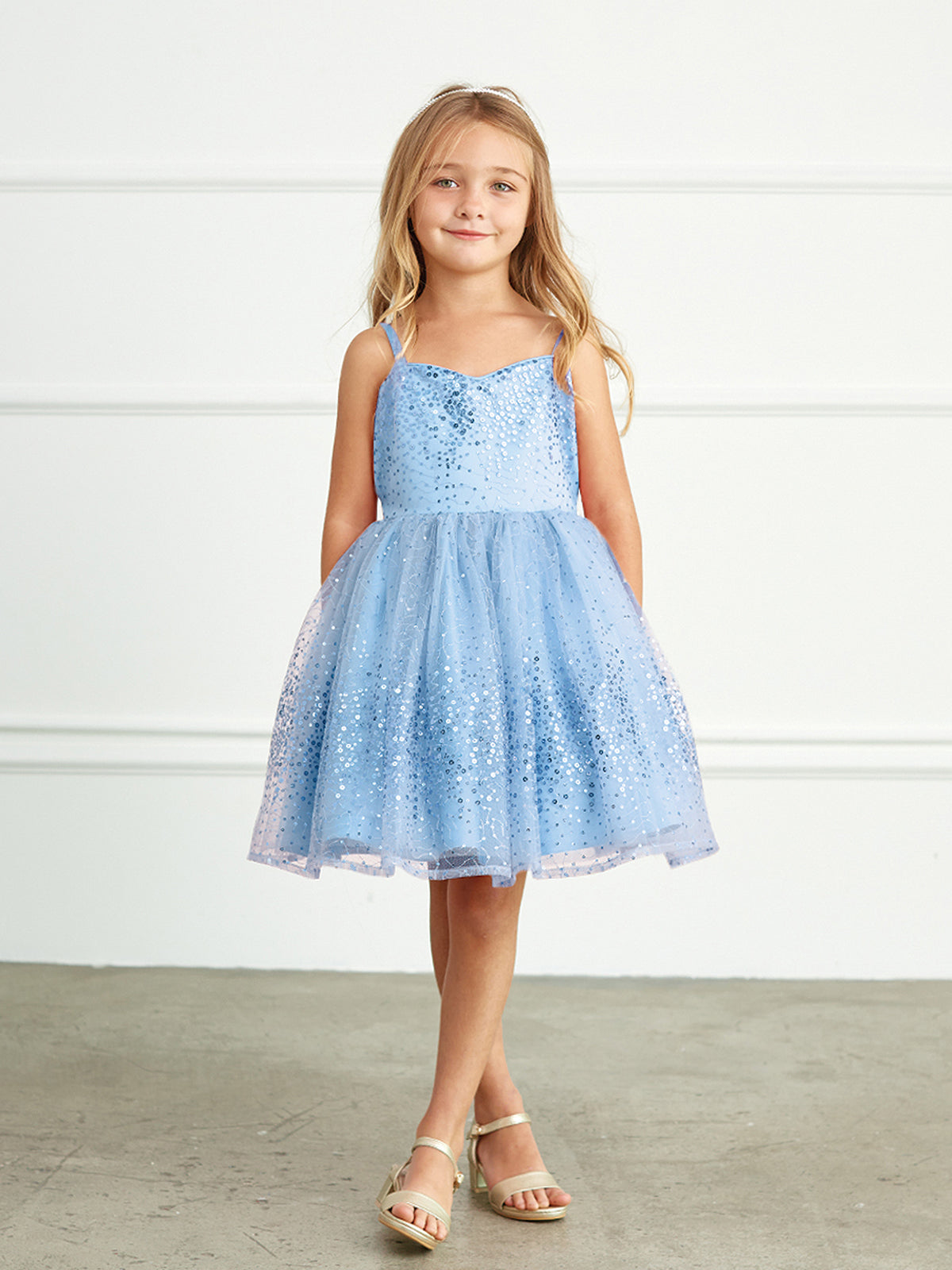 Sky Blue Girl Dress with Sweetheart Neckline Sequins Dress - AS5825