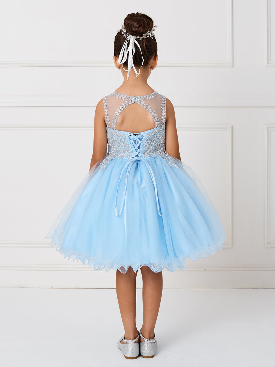 Sky Blue_1 Girl Dress with Floral Applique Bodice - AS7013