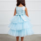 Sky Blue_1 Girl Dress with Metallic Glitter Bodice Tulle Skirt Dress - AS5790