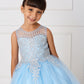 Sky Blue_2 Girl Dress with Floral Applique Bodice - AS7013