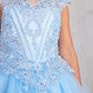 Sky Blue_2 Girl Dress with Metallic Corded Lace Bodice - AS7028