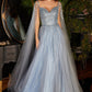 Smoky-blue A-Line with Cape Sleeves Gown CD0204 - Women Evening Formal Gown - Special Occasion-Curves