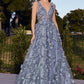 Smoky-blue Floral A-Line Ball Gown J838 - Women Evening Formal Gown - Special Occasion-Curves