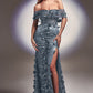 Smoky-blue Off the Shoulder Sheath Corset Slit Gown J832 - Women Evening Formal Gown - Special Occasion