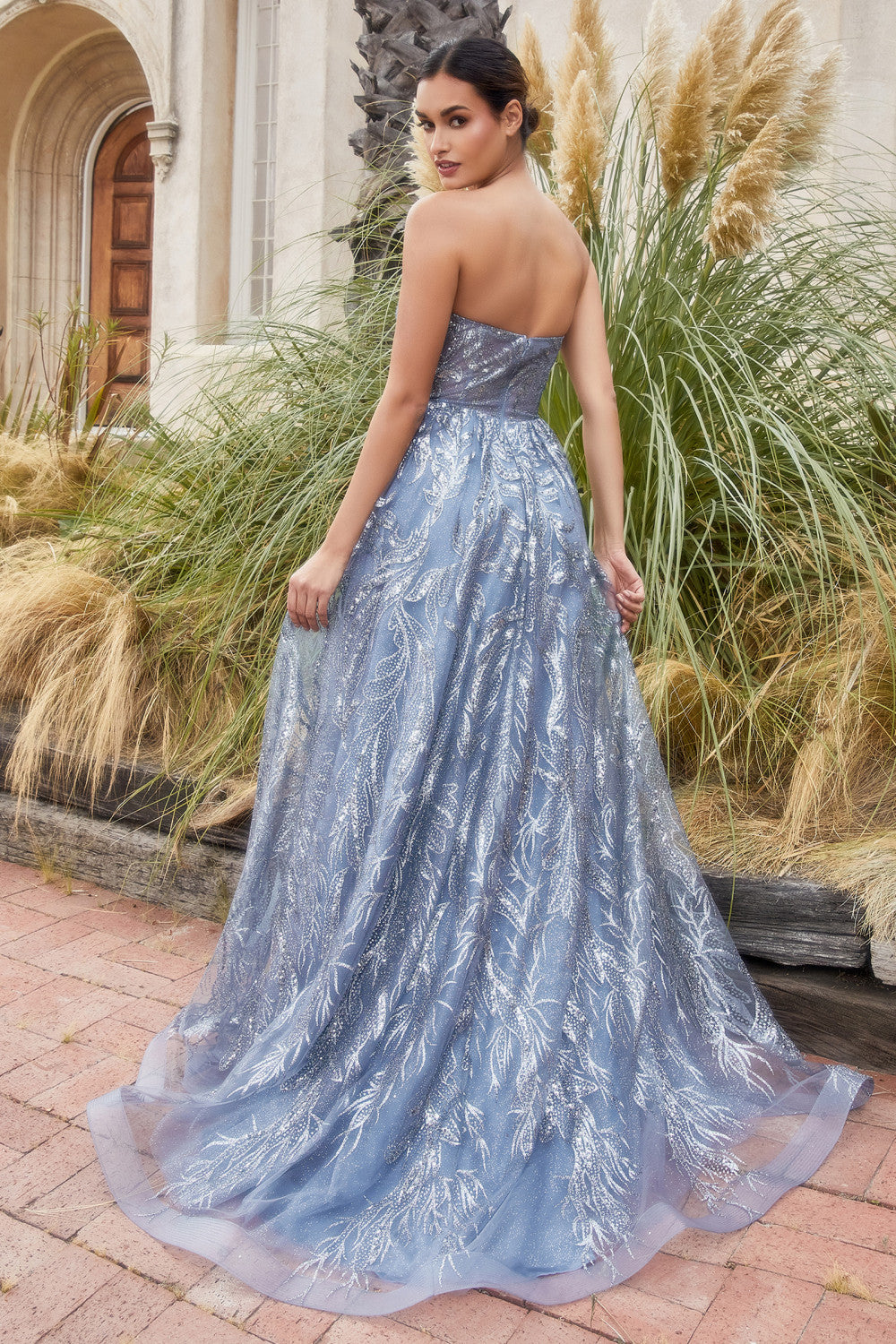 Smoky-blue Shimmer with Matching Shawl Ball Gown A1174 Penelope Gown - Special Occasion-Curves