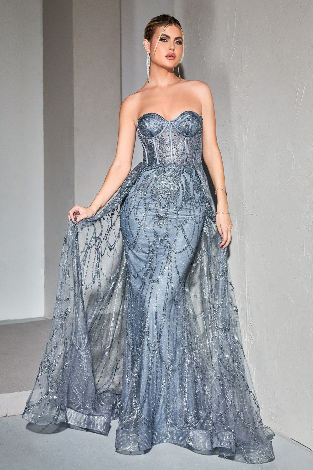 Smoky-blue Sweetheart Mermaid Corset Slit Gown CB095 - Women Evening Formal Gown - Special Occasion