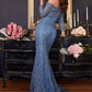 Smoky-blue_1 Embellished Off The Shoulder Gown CB118 - Women Evening Formal Gown - Special Occasion-Curves