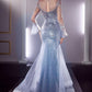 Smoky-blue_1 Tulle Shiny Long Bell Sleeve Gown CB122 - Women Evening Formal Gown - Special Occasion