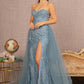 Smoky Blue Strapless Sweetheart Neck Slit Women Formal Dress - GL3156 - Special Occasion-Curves