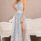 Smoky Blue_2 Feather Sheer Bodice A-line Dress GL3134 - Women Formal Dress - Special Occasion-Curves