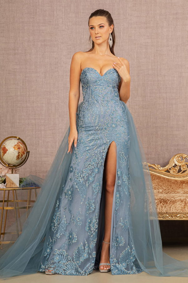 Smoky Blue_2 Strapless Sweetheart Neck Slit Women Formal Dress - GL3156 - Special Occasion-Curves